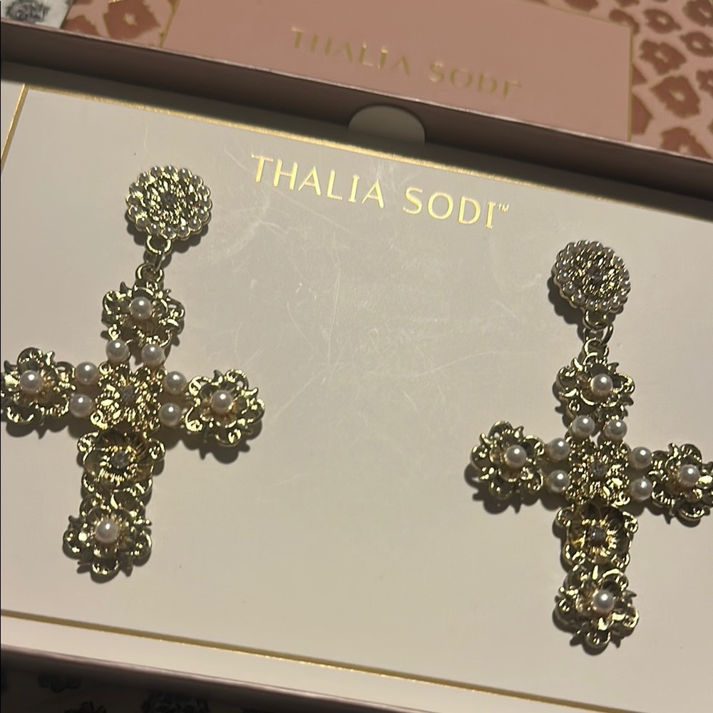 Gold & pearly Cross earrings